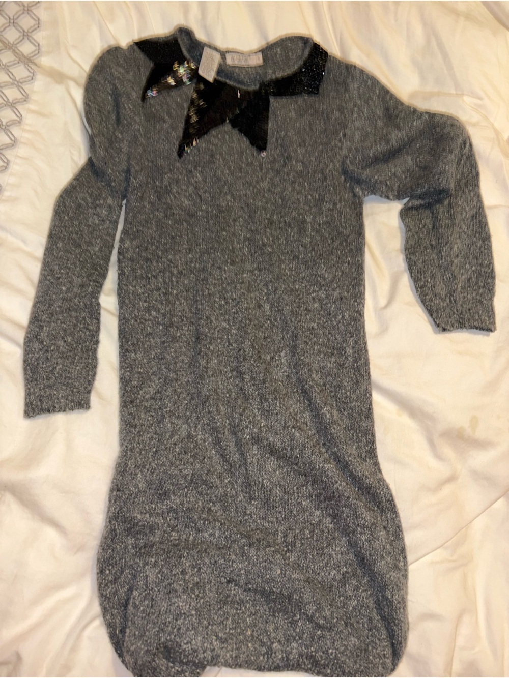 Vintage DE ROTCHILD Heather Grey Beaded Sweater Dress Small